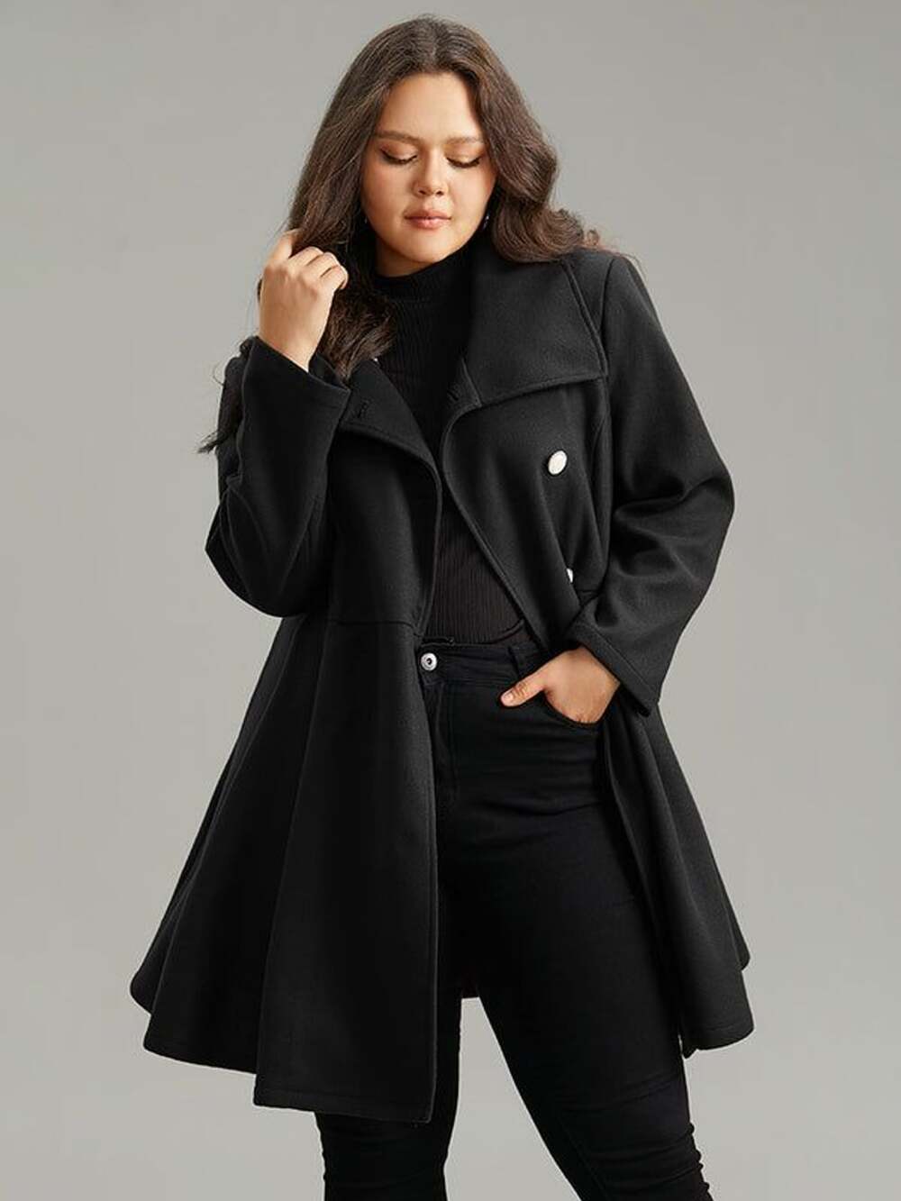 BloomChic Plus Size 2X 18-20 Black Button Up Pocket Lapel Collar Coat Jacket